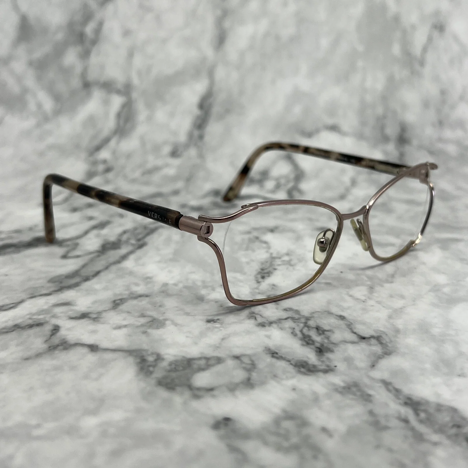 Versace MOD.1208 1286 Eyeglasses Rose Gold Tortoise Rectangular Italy 52-16-130 2