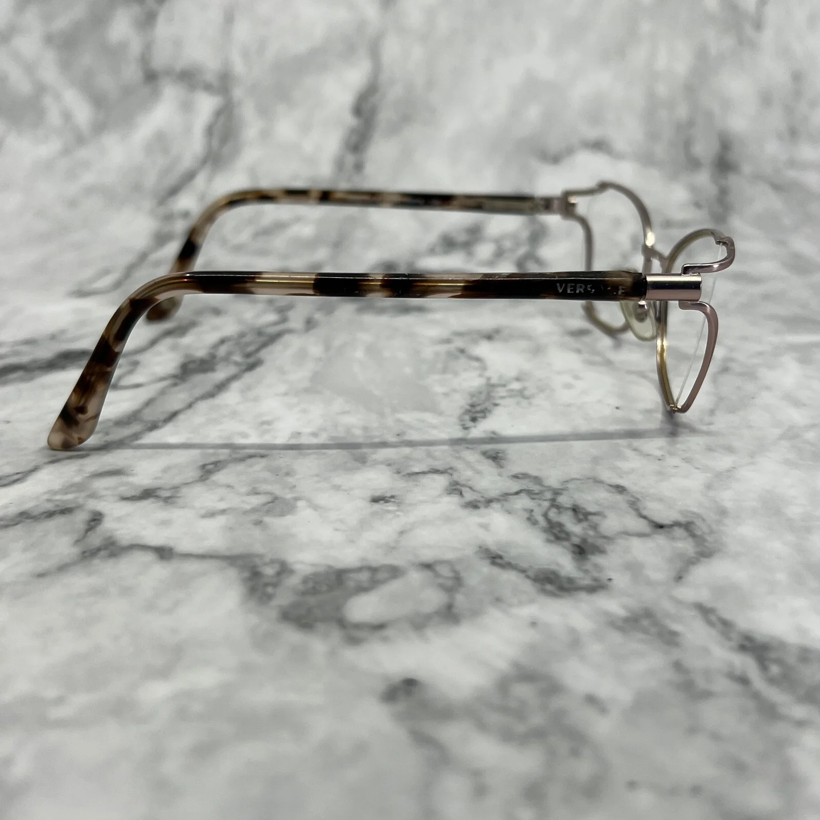 Versace MOD.1208 1286 Eyeglasses Rose Gold Tortoise Rectangular Italy 52-16-130 3