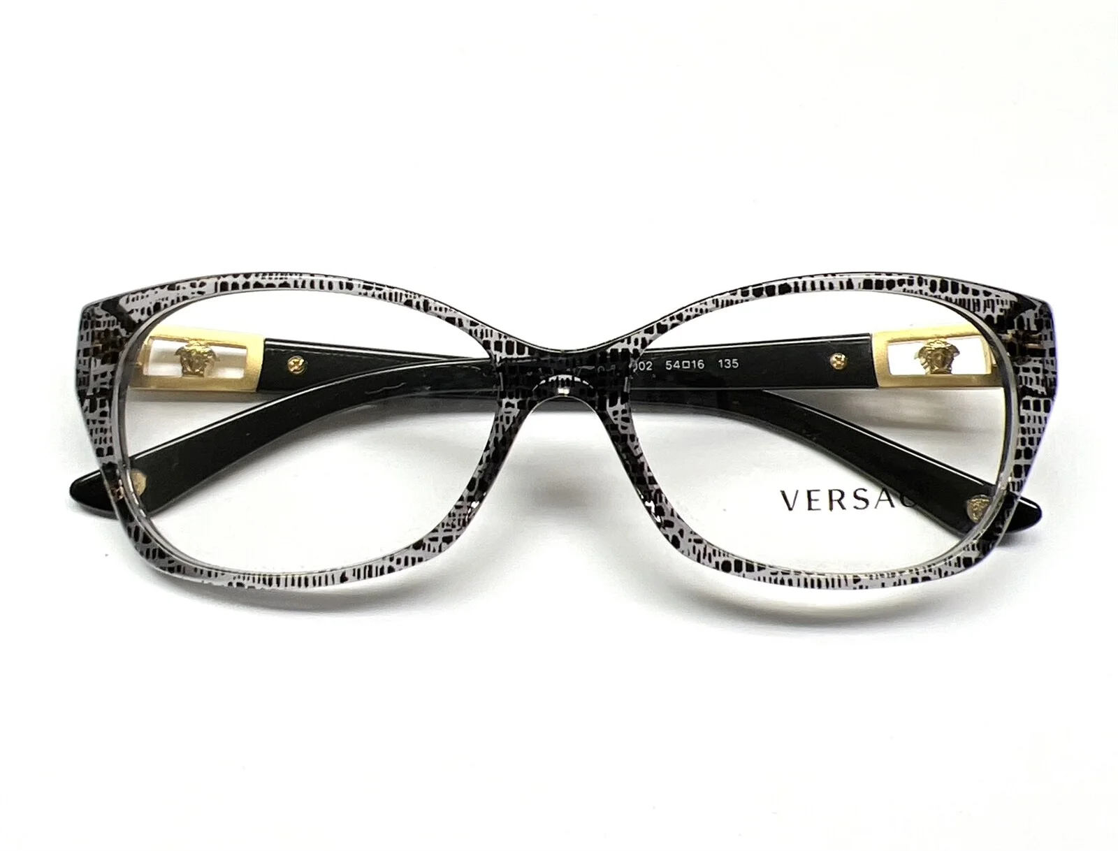 Versace MOD 3170B 5002 Eyeglasses Glasses Black Print on Clear w/ Crystals 54mm