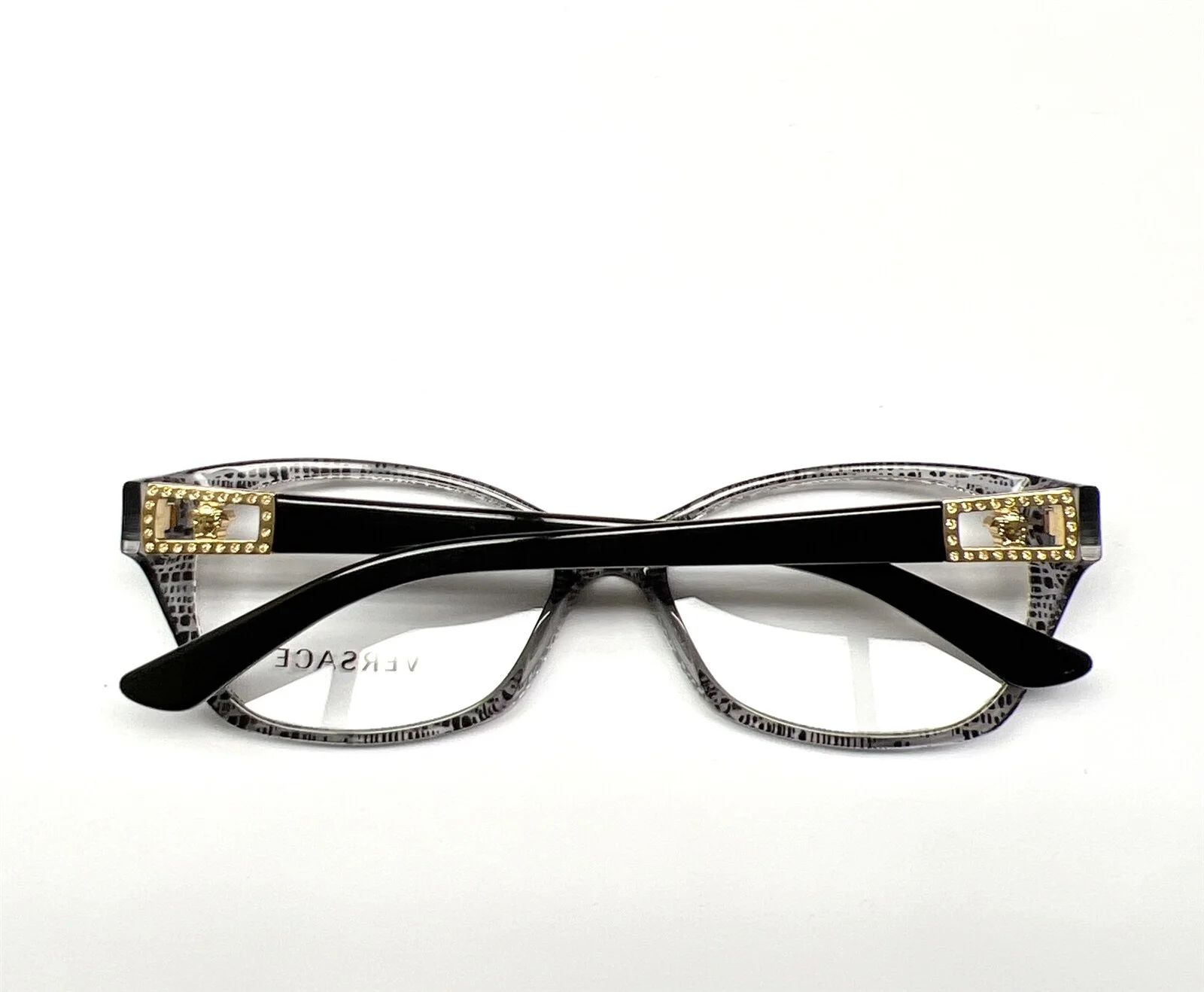 Versace MOD 3170B 5002 Eyeglasses Glasses Black Print on Clear w/ Crystals 54mm 2