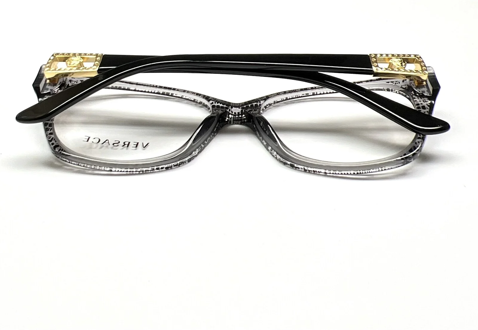Versace MOD 3170B 5002 Eyeglasses Glasses Black Print on Clear w/ Crystals 54mm 3
