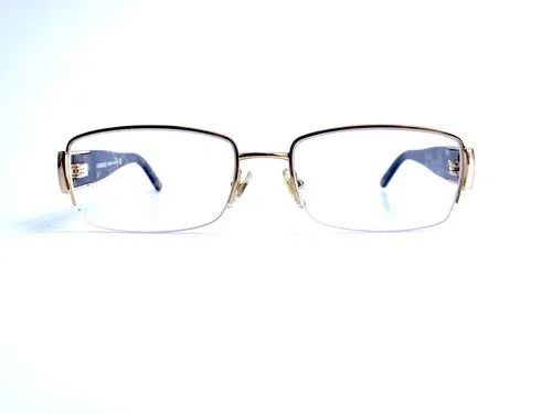 Versace Rectangular Oval Half Rim Eyeglasses Crystal Gold Temples 53 17 135 2