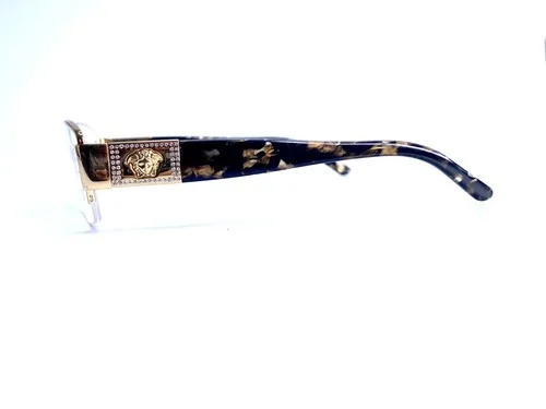 Versace Rectangular Oval Half Rim Eyeglasses Crystal Gold Temples 53 17 135 3