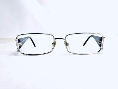Versace Silver Rectangular Glasses Studded Black Temples Italy 52 16 130