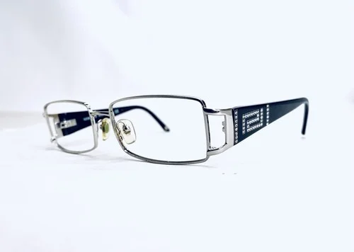 Versace Silver Rectangular Glasses Studded Black Temples Italy 52 16 130 2