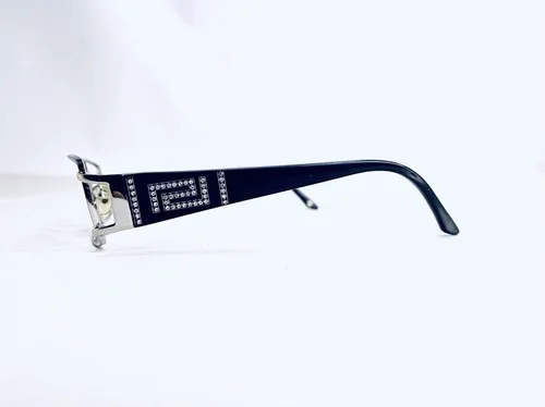 Versace Silver Rectangular Glasses Studded Black Temples Italy 52 16 130 3