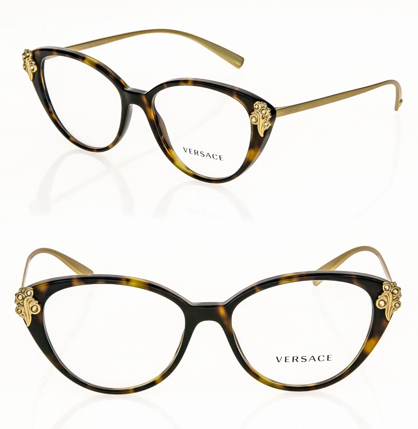 VERSACE Tribute Gold Crystal Wave Havana VE3262B Eyeglasses 3262 Optical 54mm