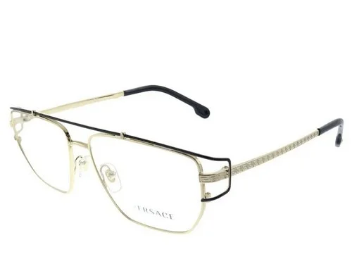 Versace VE 1257 1436 Gold Metal Hexagonal Eyeglasses 55mm