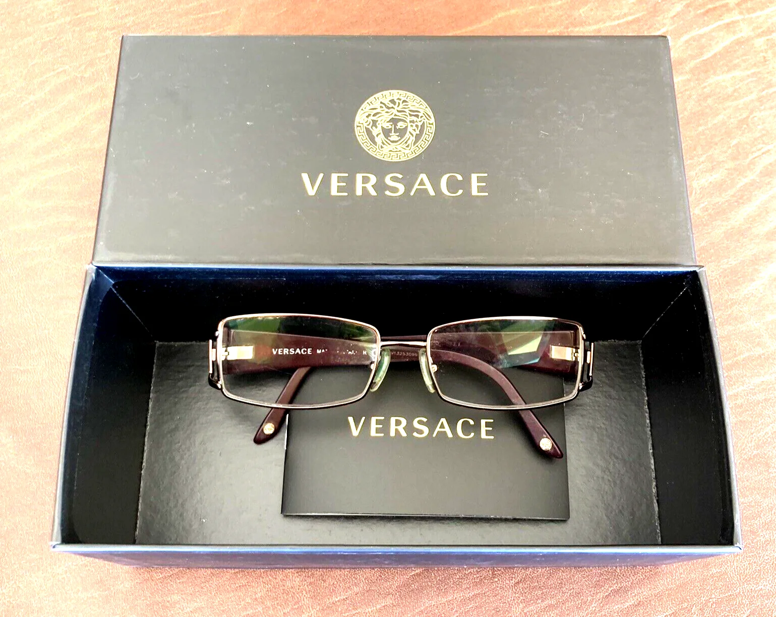 VERSACE Womens Rose Gold Glasses Frames Rectangular w/Crystal Temple + Box Italy