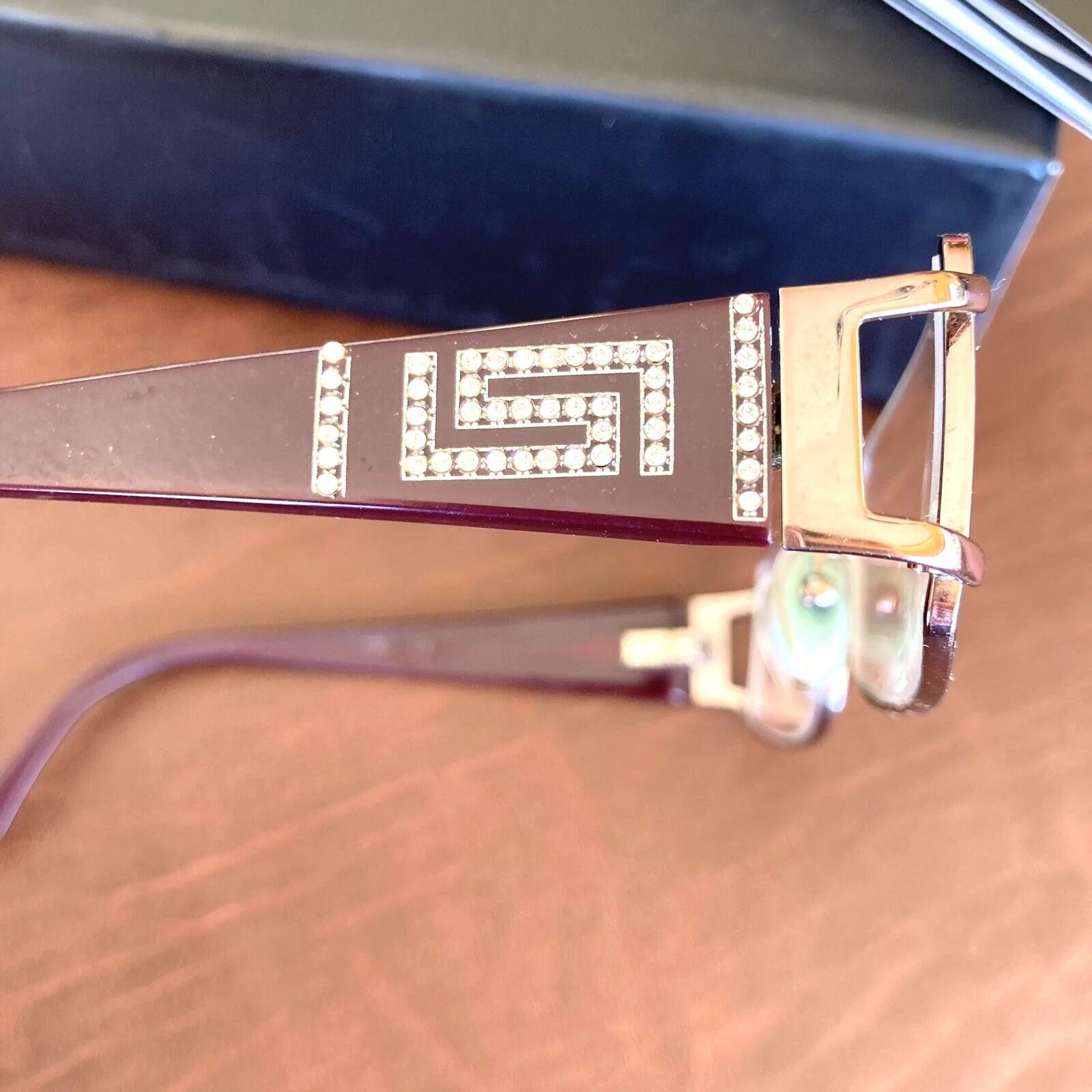 VERSACE Womens Rose Gold Glasses Frames Rectangular w/Crystal Temple + Box Italy 3