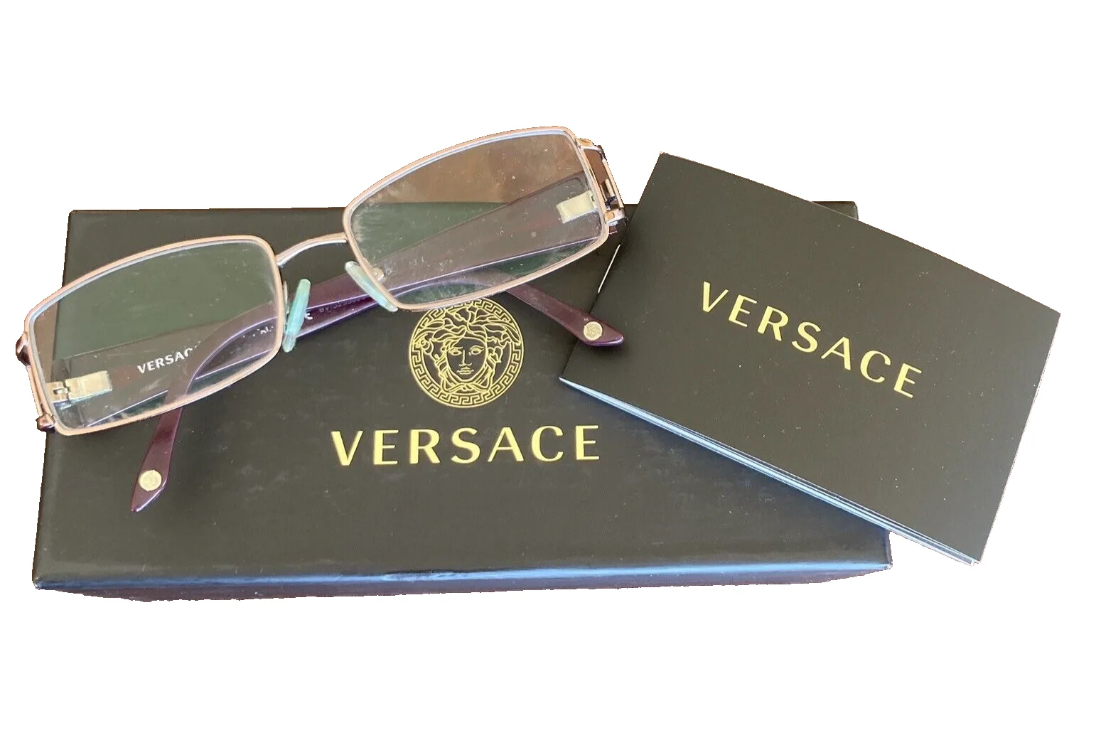 VERSACE Womens Rose Gold Glasses Frames Rectangular w/Crystal Temple + Box Italy 4