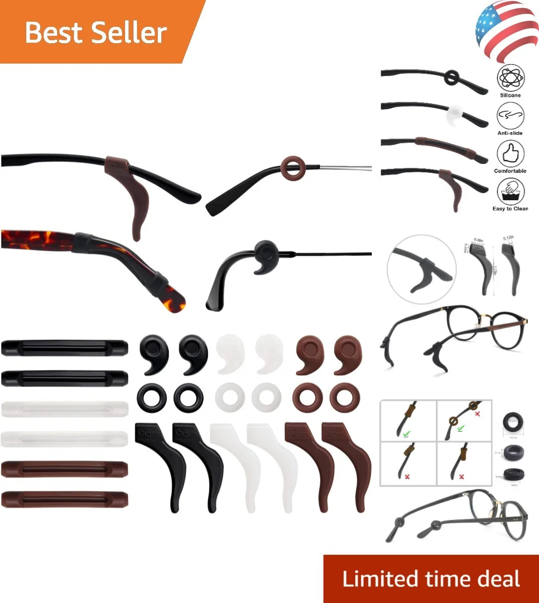 Versatile Eyeglasses Retainers Temple Holders Anti-slip Protectors - 12 Pairs