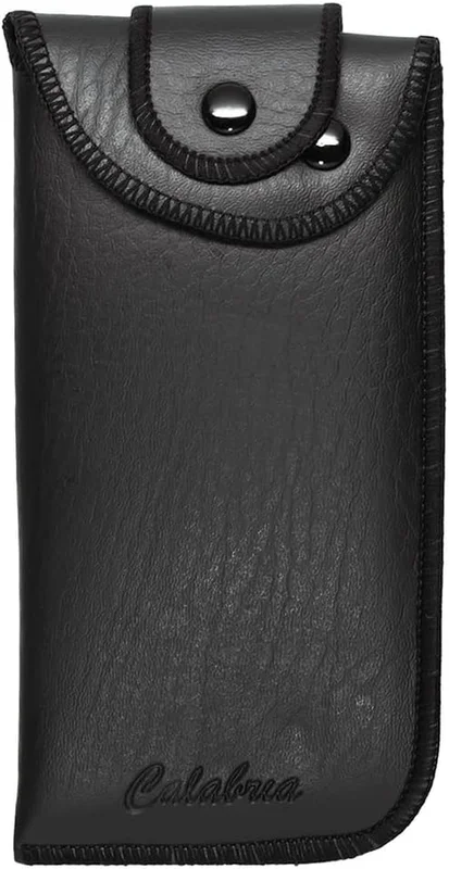 Vertical Button Snap Belt Loop Eyeglass Case Black Men Women PU Leather Vintage 2