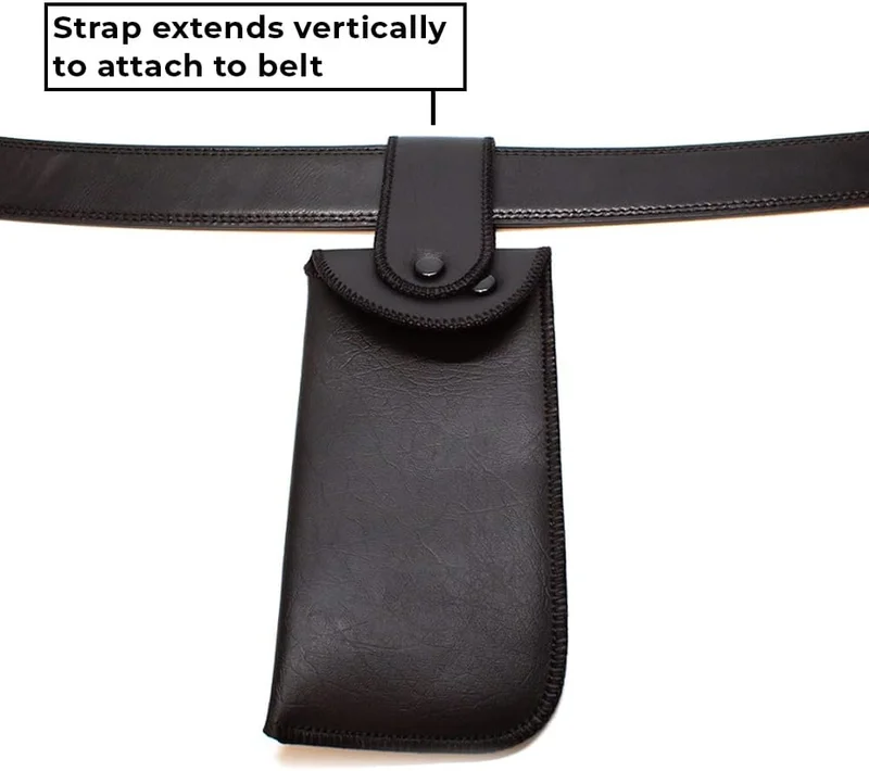 Vertical Button Snap Belt Loop Eyeglass Case Black Men Women PU Leather Vintage 4