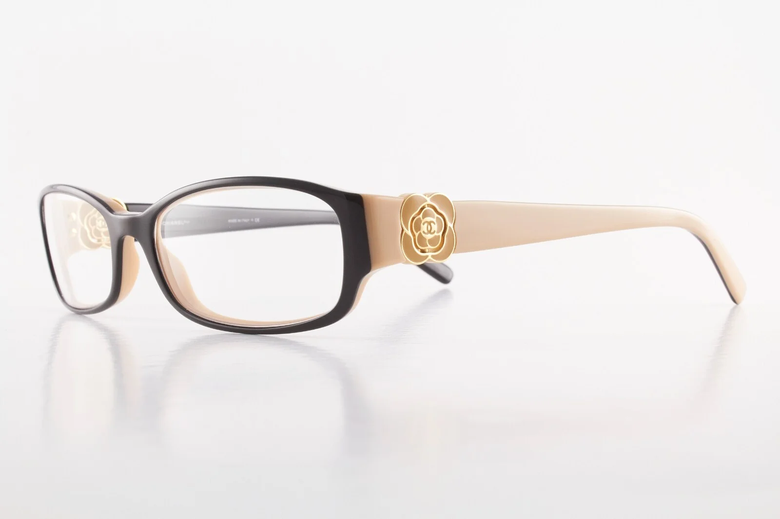 Very Rare Authentic Chanel 3131 c.1013 53mm Black Beige Glasses Frames Italy 2