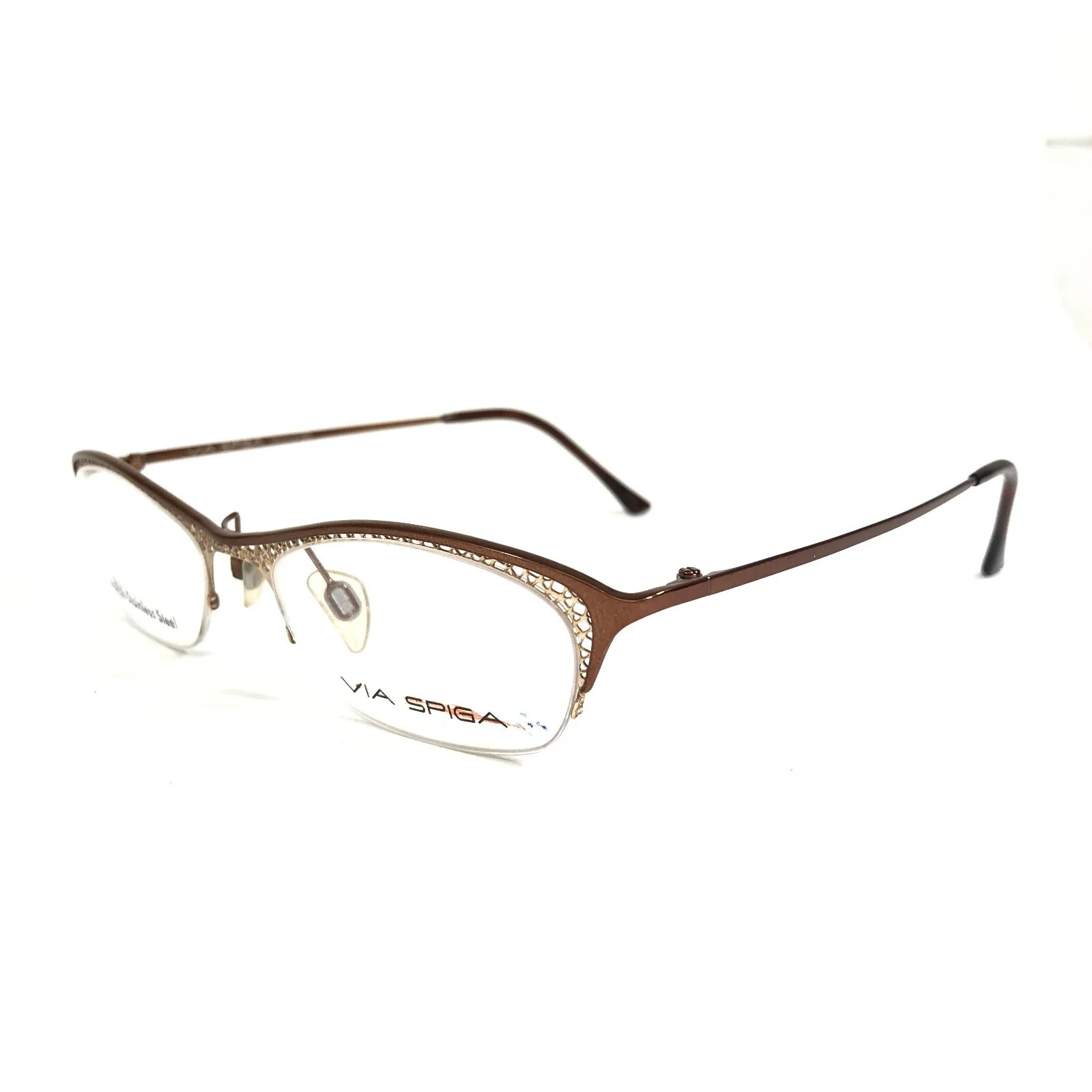 Via Spiga Eyeglasses Frames Valleluce 580 Brown Cat Eye Half Rim 49-18-135 4