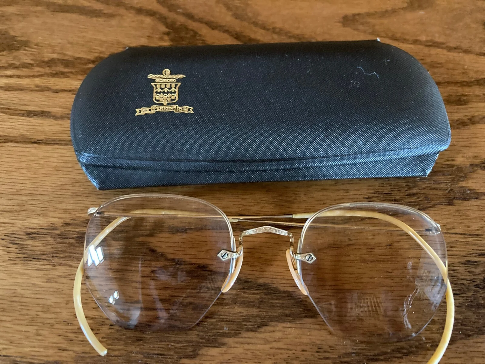 Vintage 12K Gold Filled Eye Glasses + Case & Cloth C.L.Perkins,Medford, Oregon