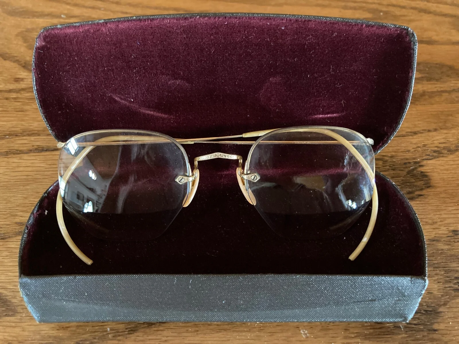 Vintage 12K Gold Filled Eye Glasses + Case & Cloth C.L.Perkins,Medford, Oregon 2