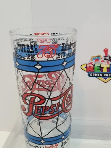 Vintage 1973 Pepsi Cola Tiffany Style Glass 12oz Stained Glass Set - 75th Tulsa 3