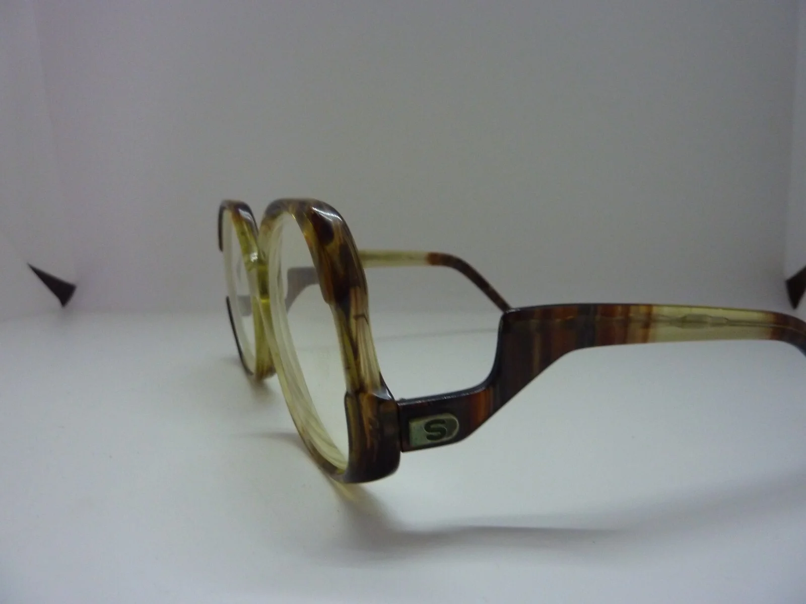 Vintage 70s 80s Drop Arm Eyeglasses Frames Oversized Hipster Caramel Brown FRAME 2