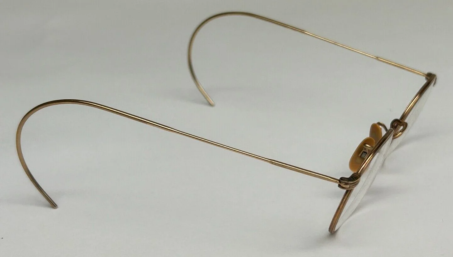 Vintage Antique 12 K Gold Filled Wire Rim Eye Glasses W/ Blue Hard Case 2