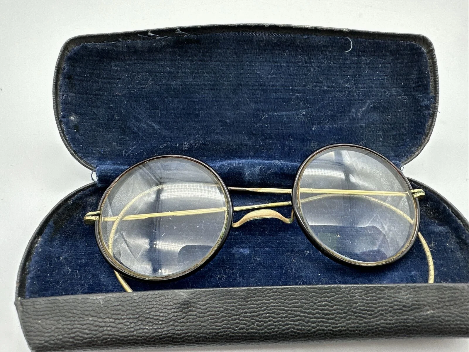 Vintage Antique Gold Wire Rim Round Windsor Bifocal Eyeglasses Saddle Bridge