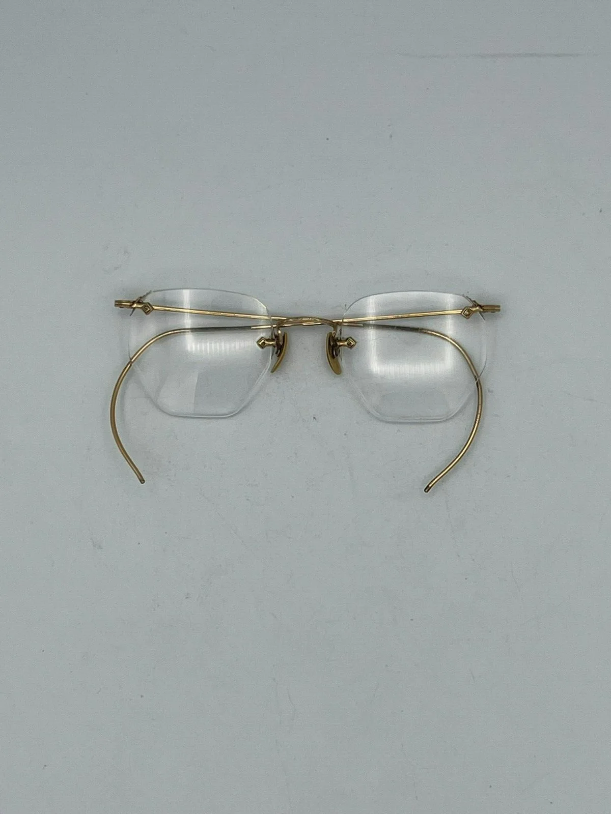 Vintage AO 1/10th Gold Fill Fulvue 3 Piece Rimless Glasses w/ Cable Temples