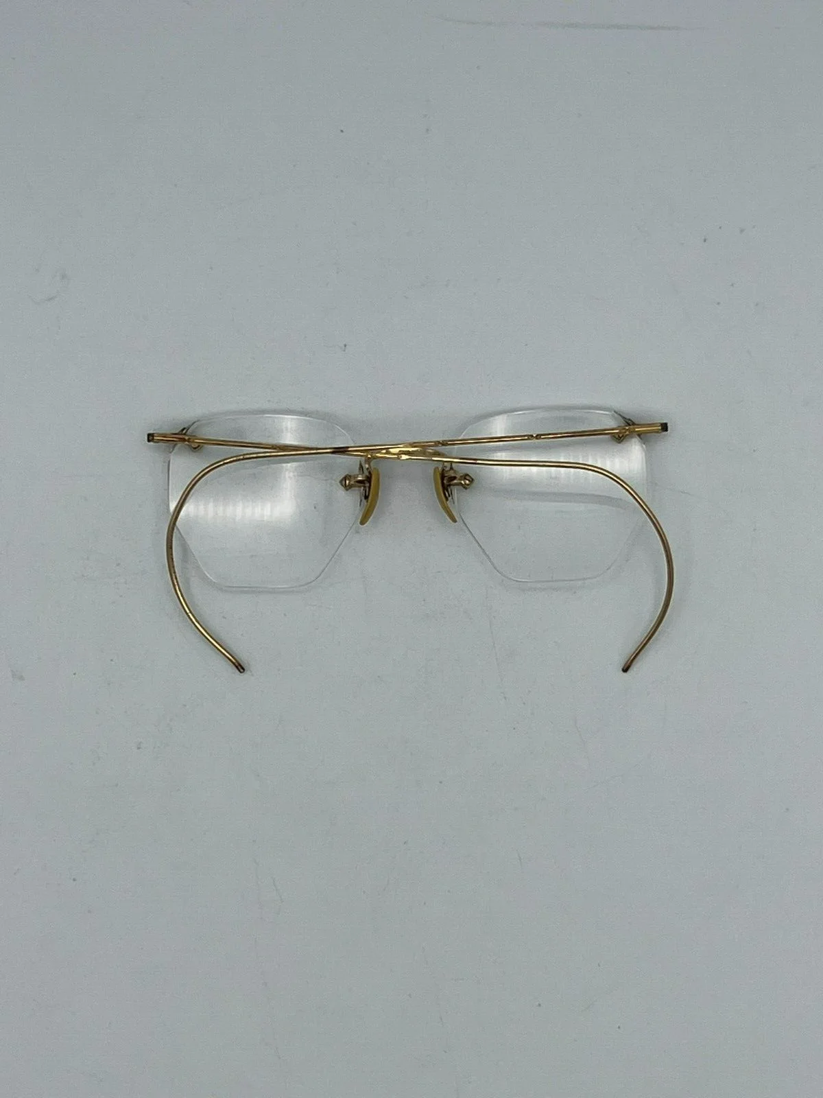 Vintage AO 1/10th Gold Fill Fulvue 3 Piece Rimless Glasses w/ Cable Temples 2