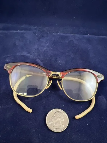 VINTAGE ARTCRAFT 1/10 12K GF BLACK CAT EYE FRAME EYEGLASSES CABLE TEMPLES