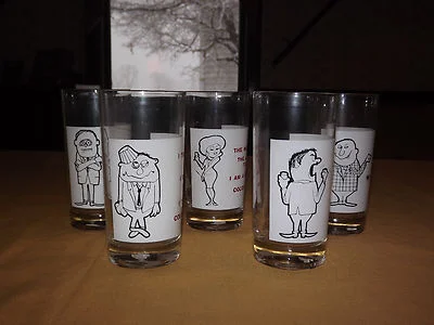 VINTAGE BAR 5 NOVELTY FUNNY SAYINGS DRINK GLASSES