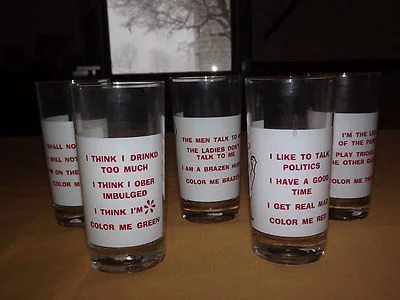 VINTAGE BAR 5 NOVELTY FUNNY SAYINGS DRINK GLASSES 2