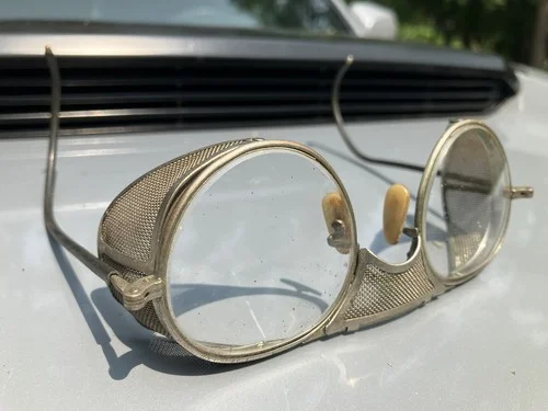 Vintage Bausch & Lomb Folding Safety Glasses Motorcycle Steampunk Aviator Brass 2