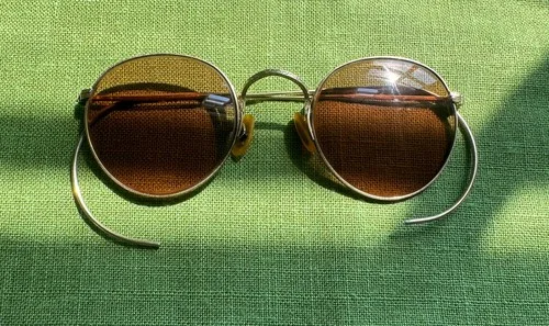 Vintage Bausch Lomb Tinted Round Wire Rim Glasses 12k Gold Filled Cable Temples