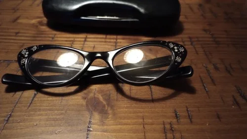 Vintage Black Cat Eye Eyeglass Frames with Flowers & Stars