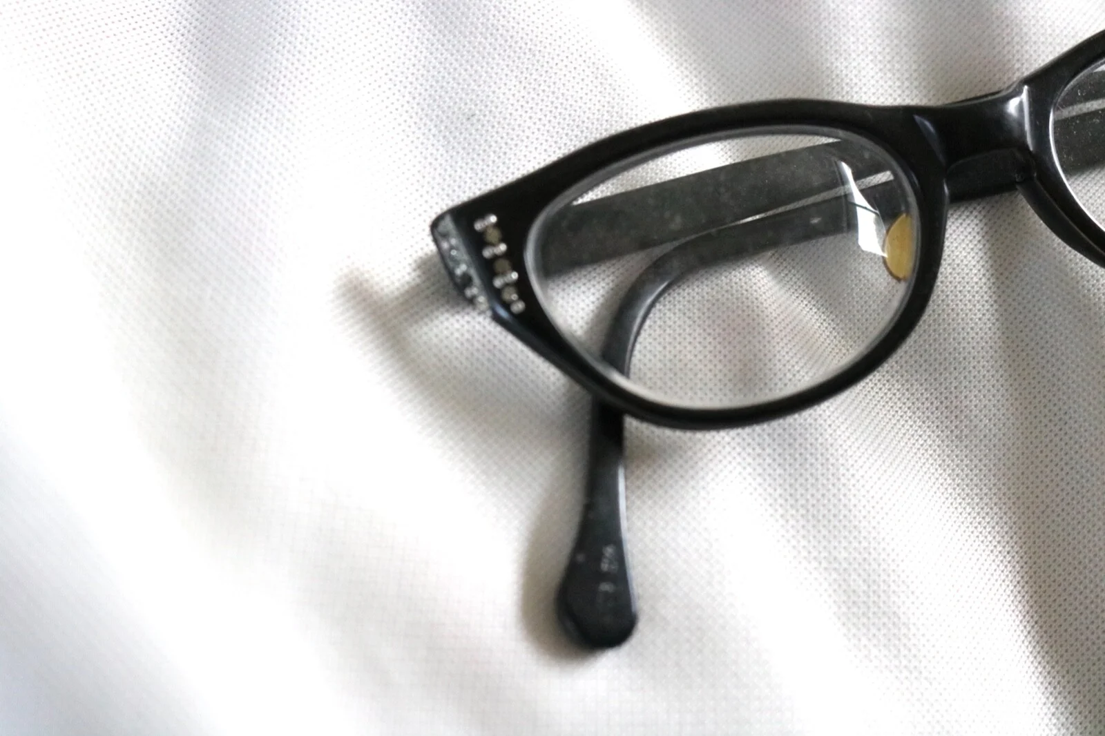 Vintage-Black Rhinestone 46-19 Frames Cat Eye-Cateye Eyeglasses Crystal 50s/60s 3