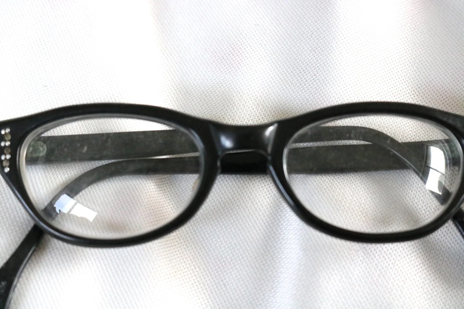 Vintage-Black Rhinestone 46-19 Frames Cat Eye-Cateye Eyeglasses Crystal 50s/60s 4