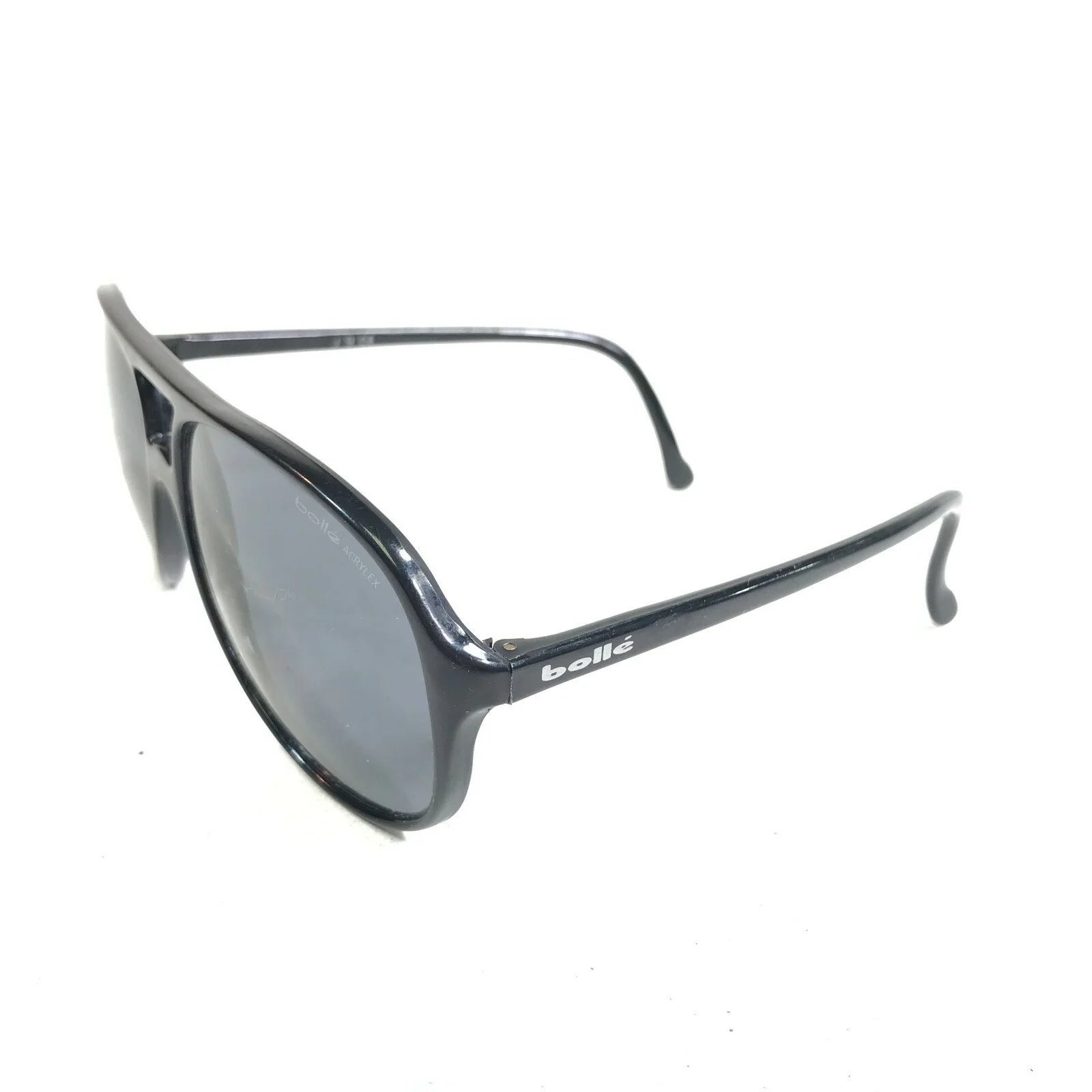 Vintage Bolle Sunglasses Frames B379 Shiny Black Aviator Thick Rim 58-17-135 4