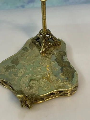 Vintage Brass Cup Saucer Spoon Eyeglass Holder Display Mid Century Made in Japan 2