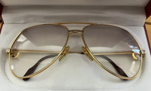 Vintage Cartier Santos Two Bridge Teardrop Sun Or Eyeglasses Gold And Bordeaux 3
