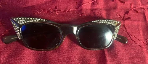 Vintage Cat Eye Glasses 1950’s 60’’s Rhinestones Women’s Ladies Fancy 44mm 5 1/4 2