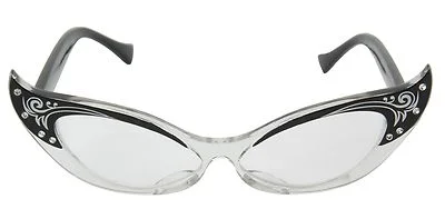 Vintage Cat Eye Glasses Black Costume Eyeglasses Rhinestone Retro Old 50s 60s