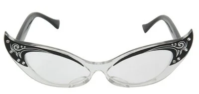 Vintage Cat Eye Glasses Black Costume Eyeglasses Rhinestone Retro Old 50s 60s 2
