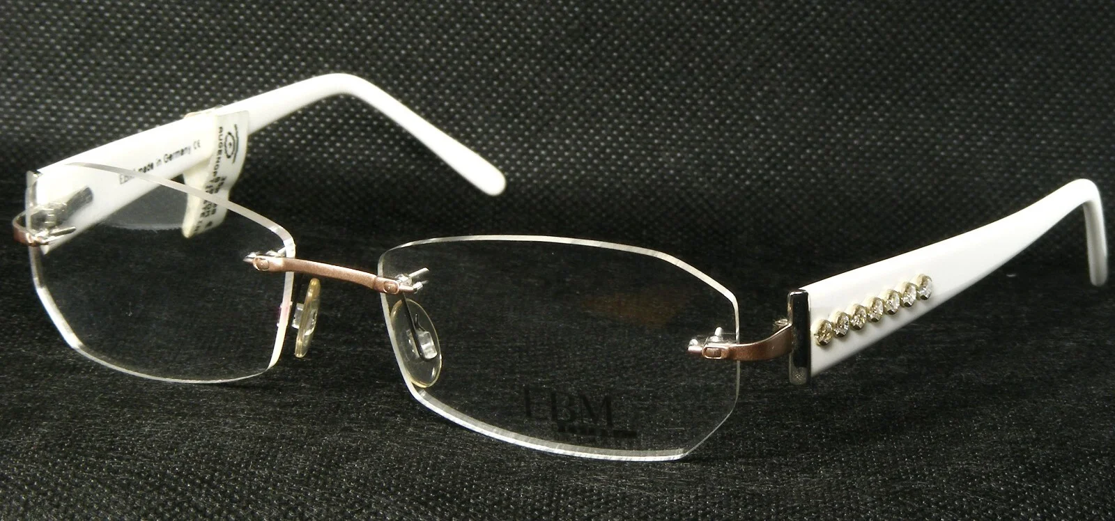 Vintage EBM 1642 KW LIGHT MAUVE /WHITE UNIQUE EYEGLASSES w/ Crystals 52-15-135mm