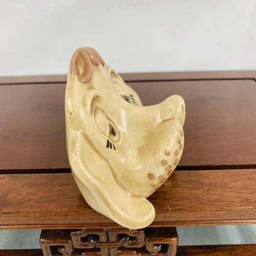 VINTAGE EYEGLASS HOLDER FIGURINE PUPPY DOG HEAD CERAMIC BROWN BLACK 2