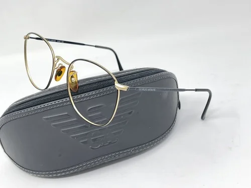 Vintage Giorgio Armani Eyeglass Frames Italy Round Tortoise Shell Metal