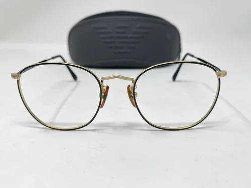 Vintage Giorgio Armani Eyeglass Frames Italy Round Tortoise Shell Metal 2