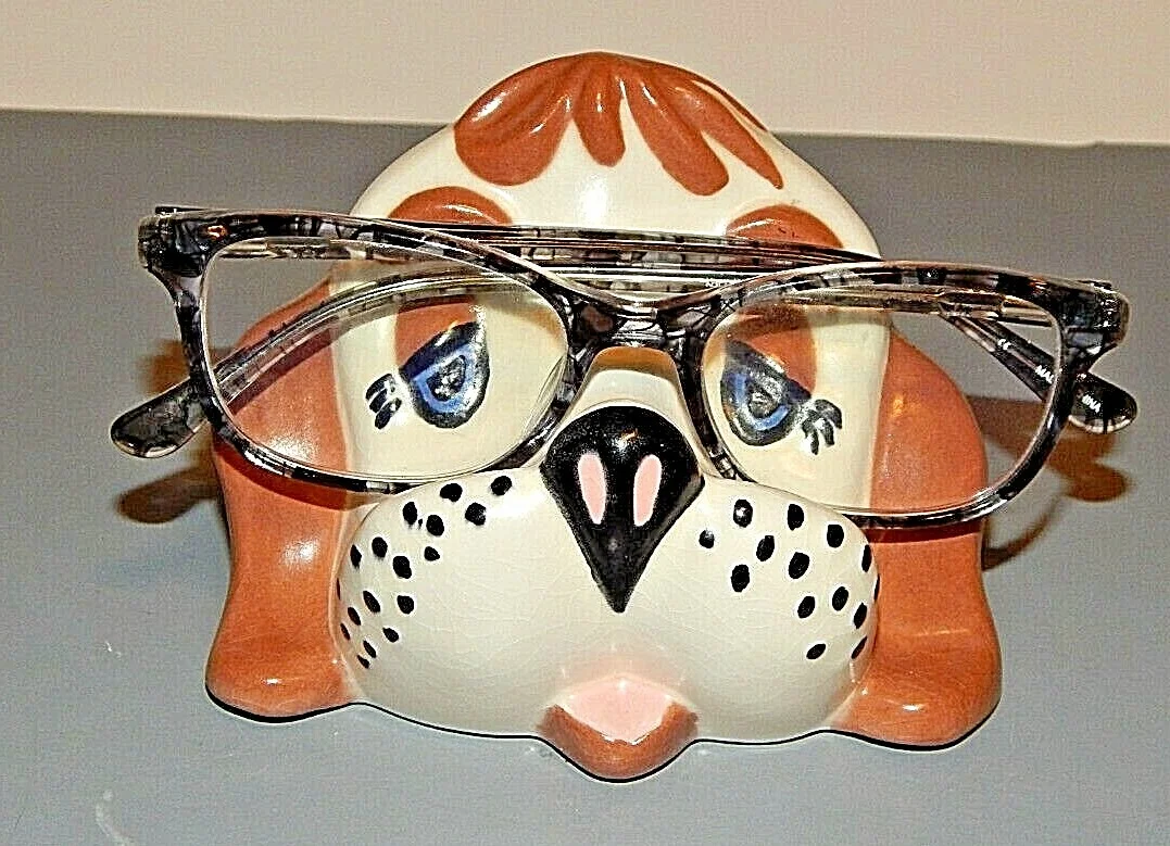 Vintage Hand Painted Ceramic Eyeglass Holder Puppy Dog 2