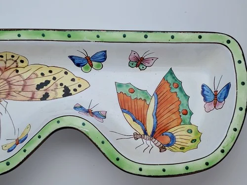 Vintage Kelvin Chen Handmade Enamelled Copper Butterfly Eyeglasses Holder Tray 3