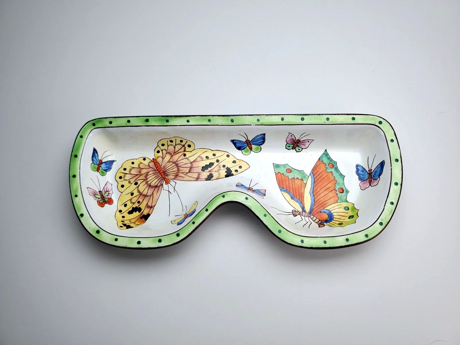 Vintage Kelvin Chen Handmade Enamelled Copper Butterfly Eyeglasses Holder Tray 4