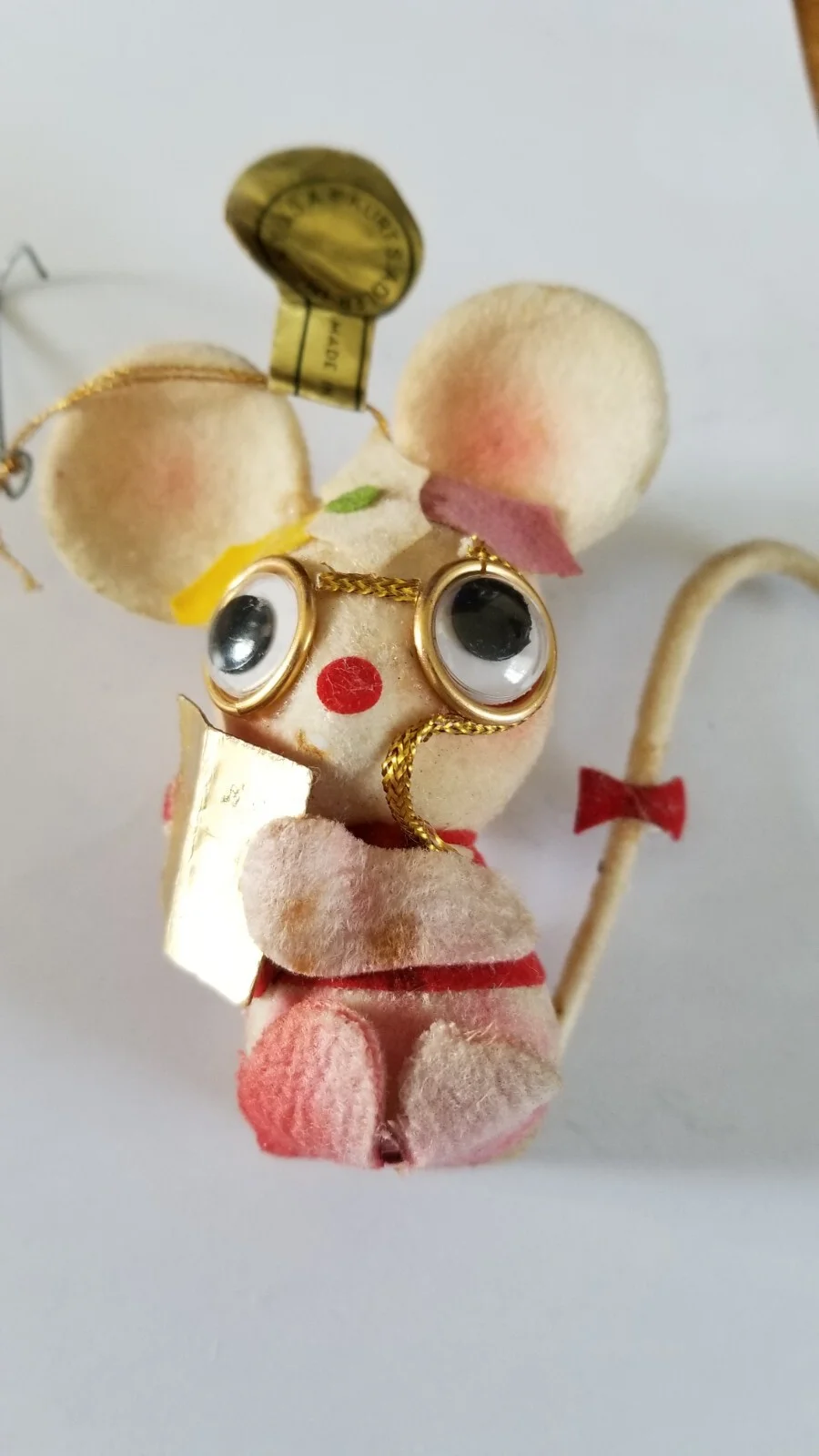 Vintage Kurt Adler Mouse Ornament Googly eyes and rimmed eyeglasses Scruffy